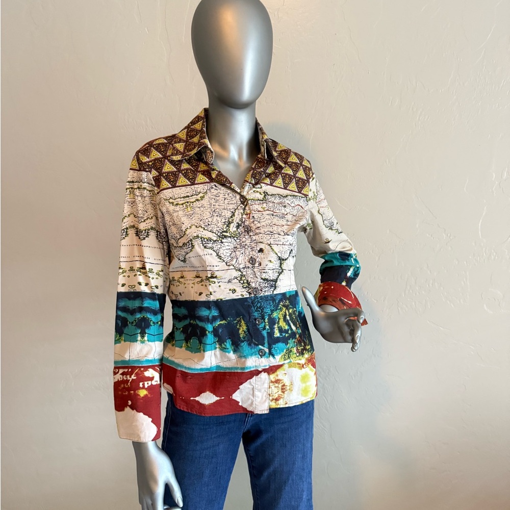 Mishca Global Inspired Packable Blouse Button up‎ Stretch Shirt